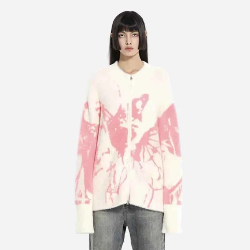 Butterfly Pattern Cool Ripped Knitted Cardigan