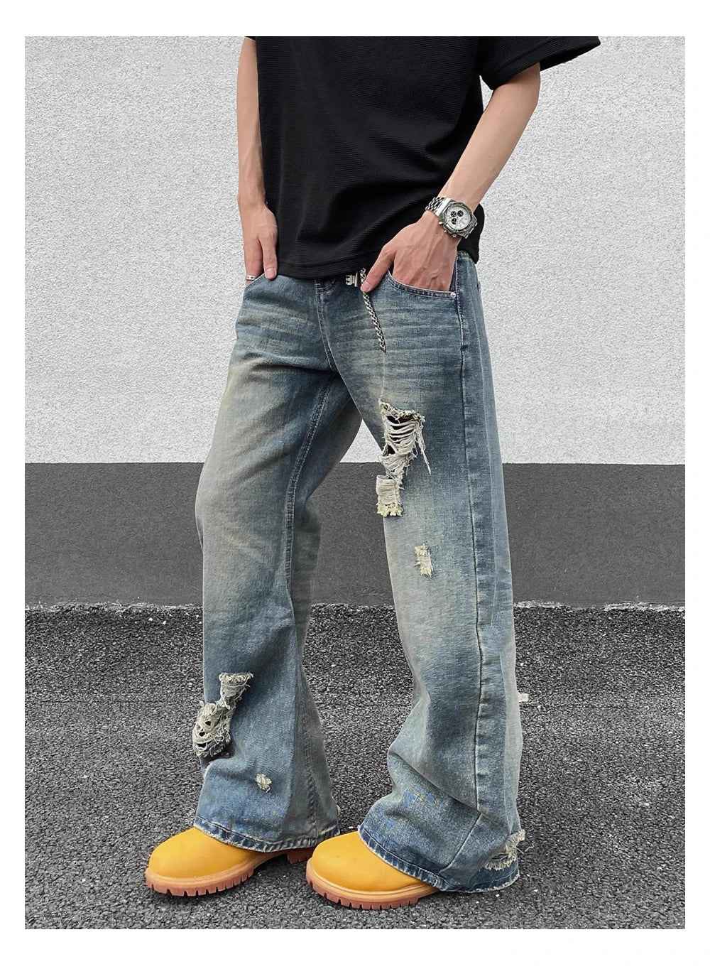 Y2K Vintage Distressed Ripped Wide Leg Jeans