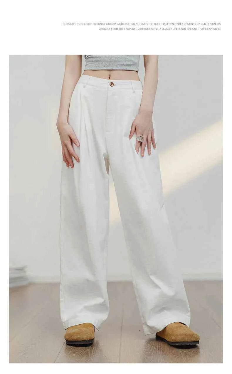 White Cotton Casual Wide Leg Pants