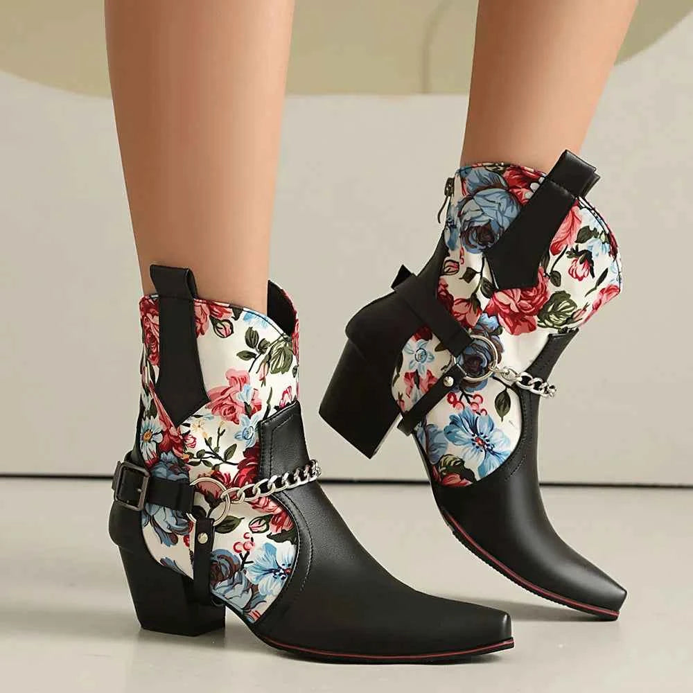 Gothic Rose Skull Cowboy Boot
