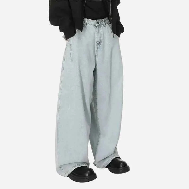 Streetwear Light Blue Washed Wide Leg Jeans