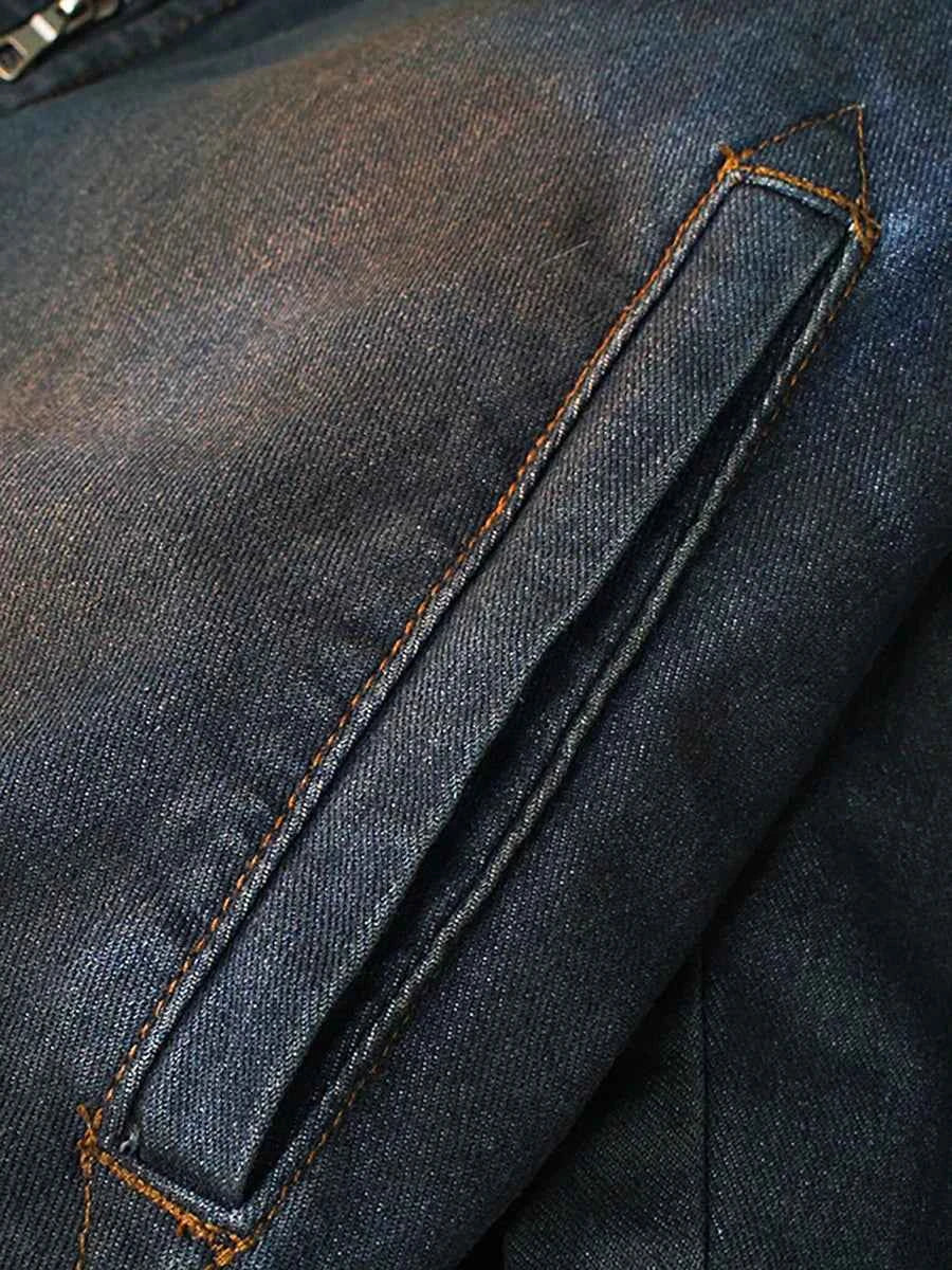Durable Rustic Dyed Loose Zipper Denim Jacket