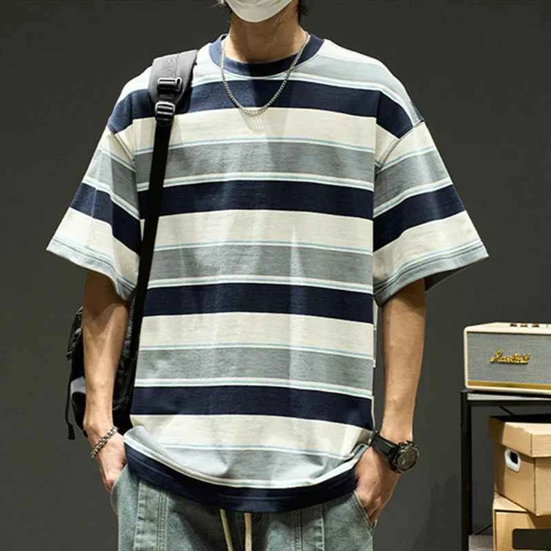 Men's Striped Hip Hop Short Sleeve T-Shirt