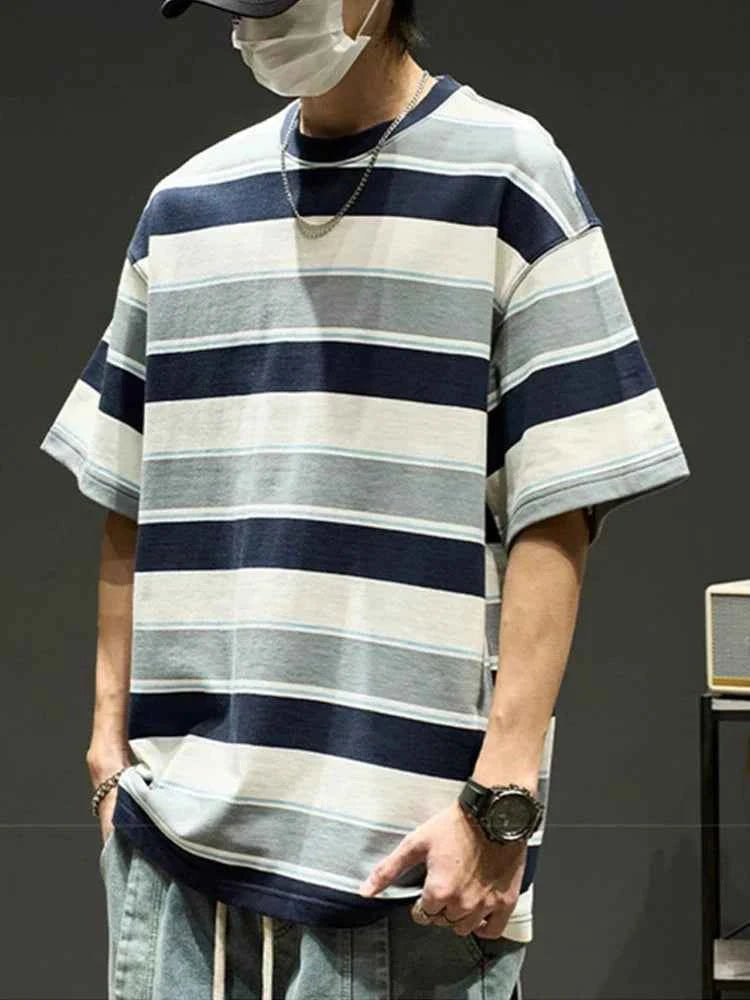 Men's Striped Hip Hop Short Sleeve T-Shirt