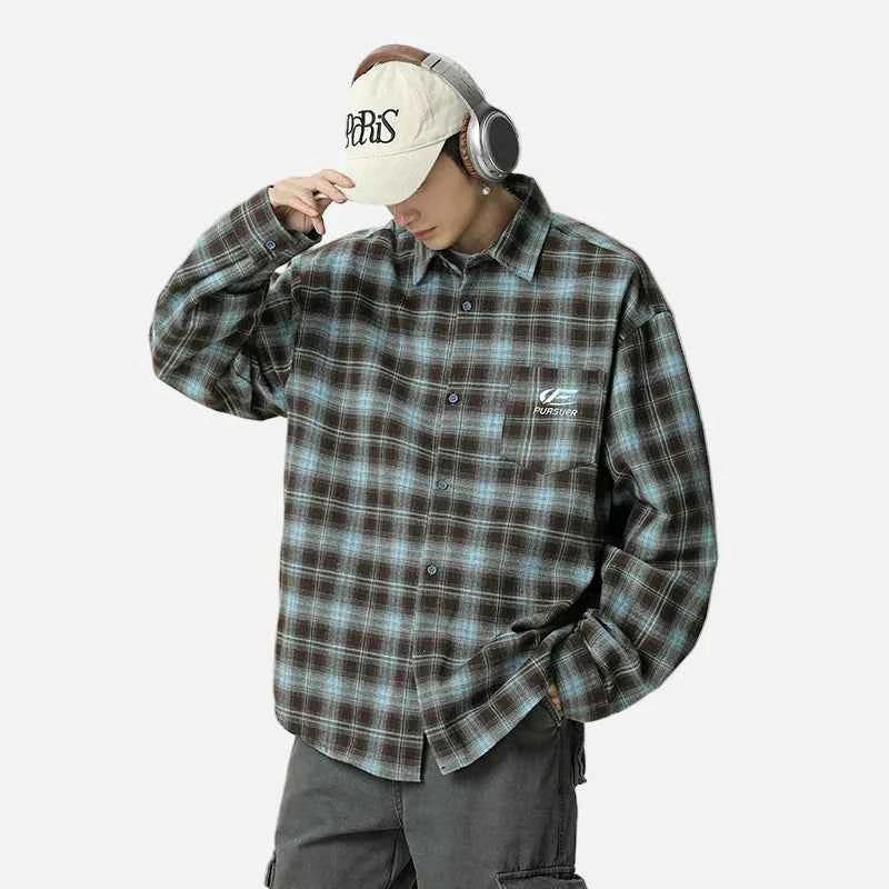 American Embroidered Checkered Button-Down Shirt