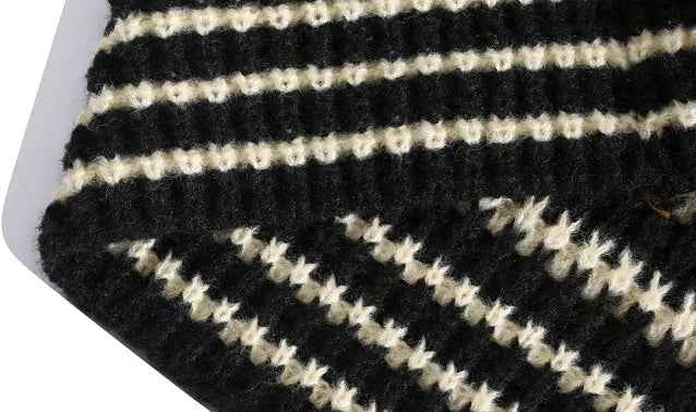 Chic Striped Spliced Knitwear Hooded Sweater