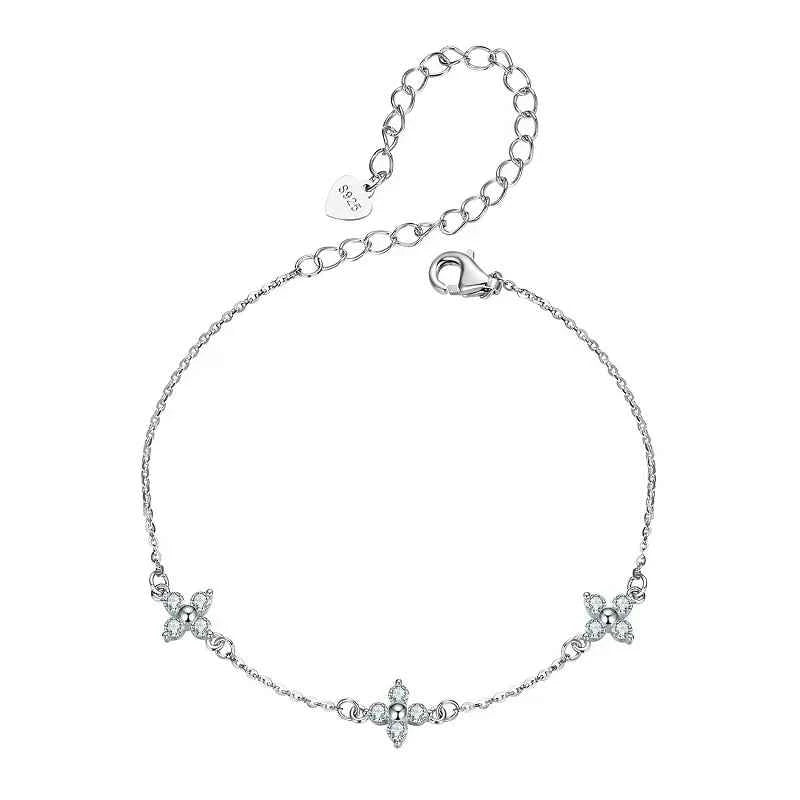 Cool Shiny Moissanite Flower Charm Bracelet