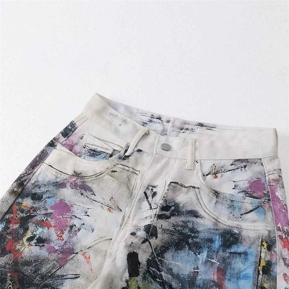 Artistic Vintage Washed Splatter Paint Jeans