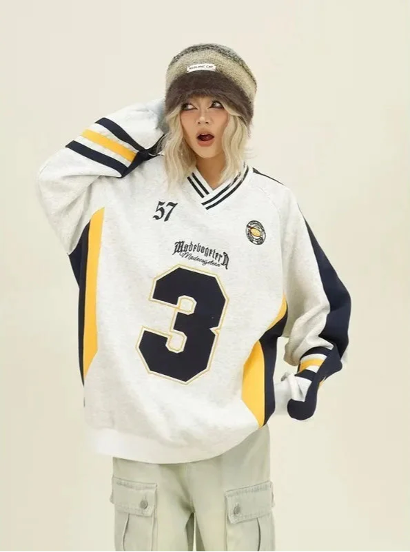 Color Blocked Loose Long Sleeve Sweatshirt - Luxuryurbanwear