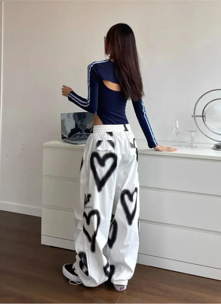 Elastic High Waist Hearts Jogging Pants - Luxuryurbanwear