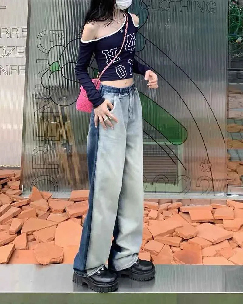 Retro Gradient Patchwork Casual Denim Jeans