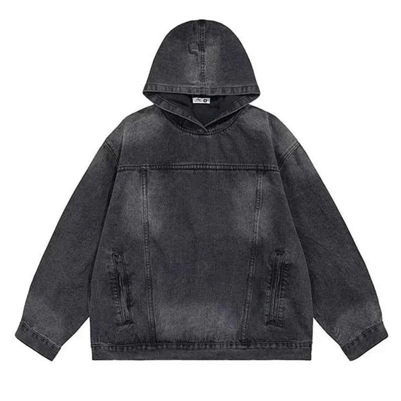 Casual Retro Washed Handsome Denim Hoodie