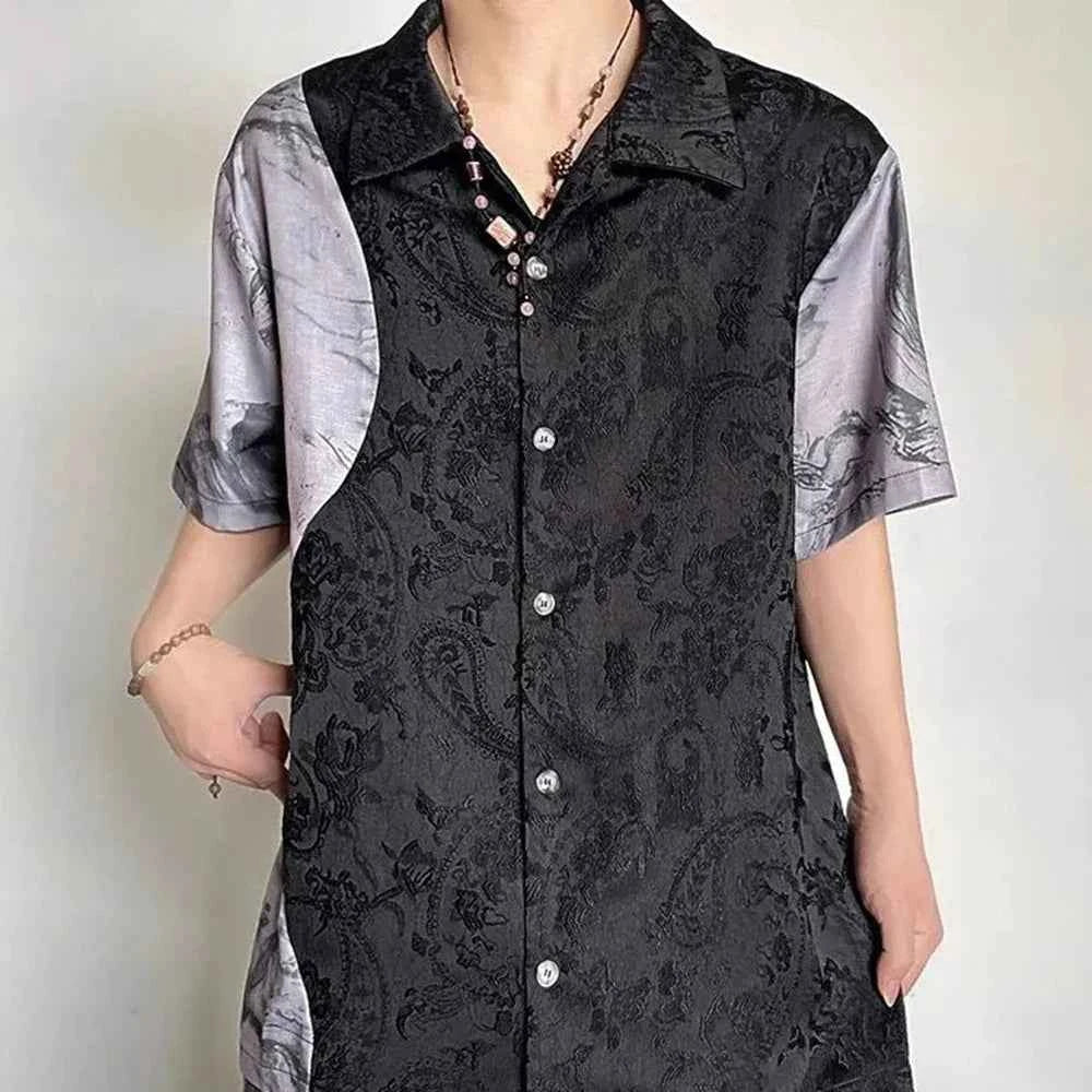 Embroidered Jacquard Retro Short-Sleeved Shirt