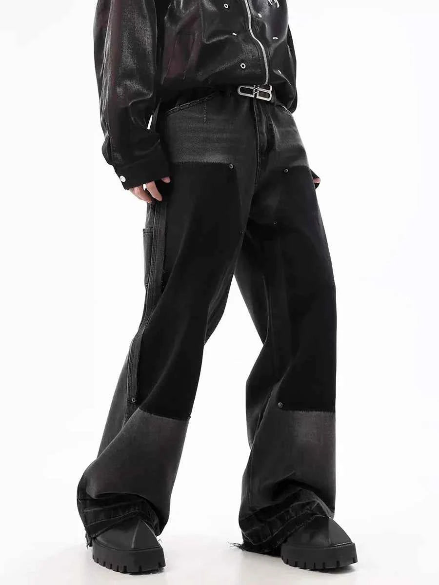 Casual Retro Black Whiskers Baggy Jeans