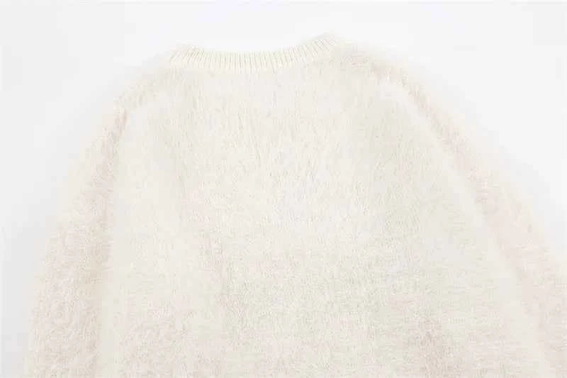 Fuzzy Oversized Cat Print Knit Jumper Sweater
