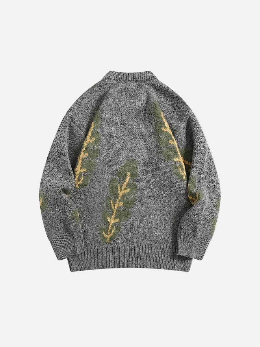 Y2K Japanese Style Leaf Jacquard O-Neck Sweater