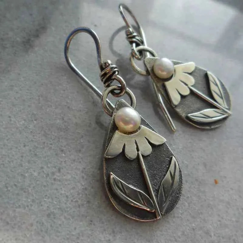 Vintage Boho Pearl Teardrop Earrings