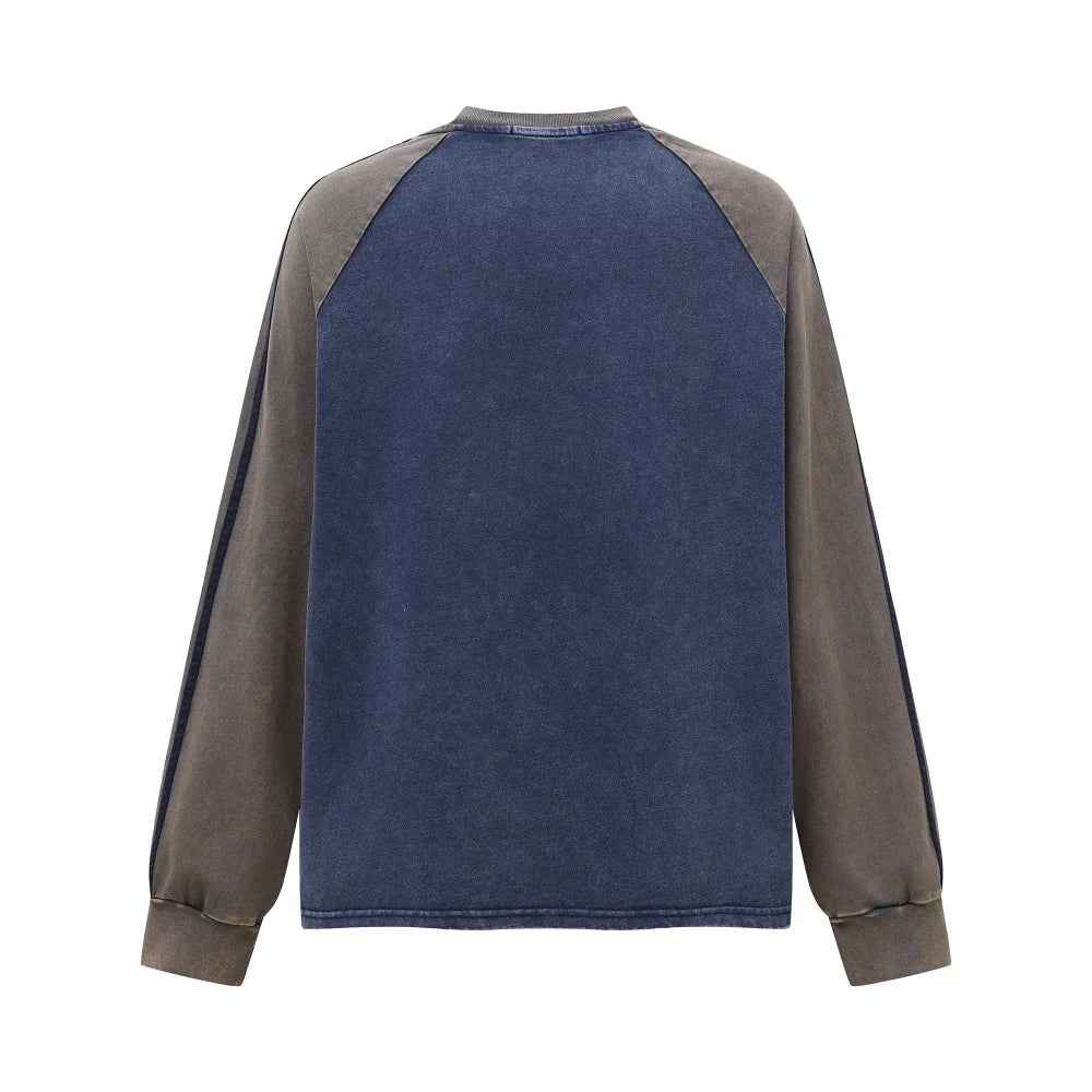 Retro Distressed Print Loose Crew Long Sleeve T-Shirt