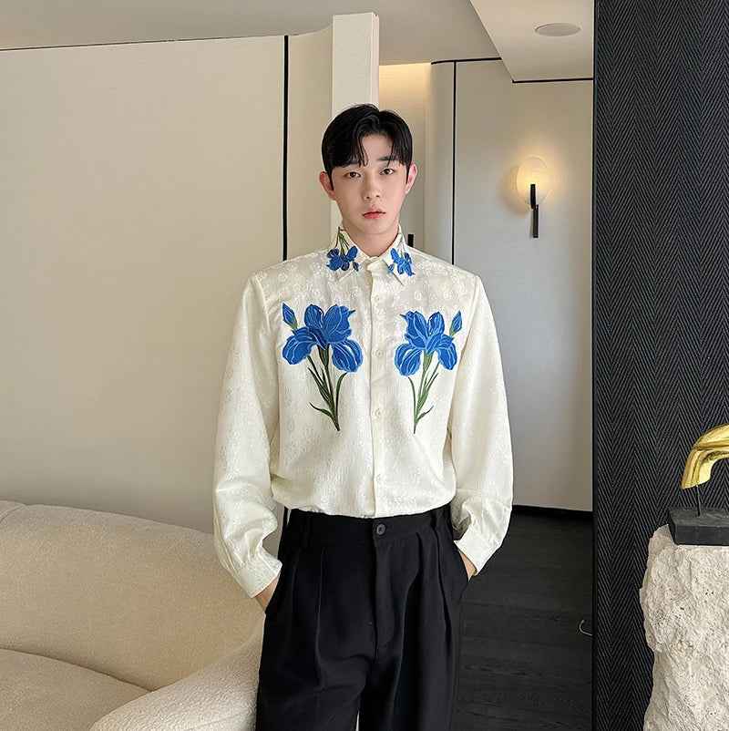 Vintage Embroidered Loose Flower Casual Hip Hop Shirt