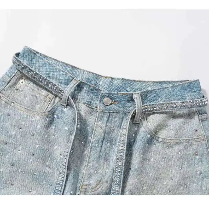 Heat-melting Rhinestone Denim Shorts