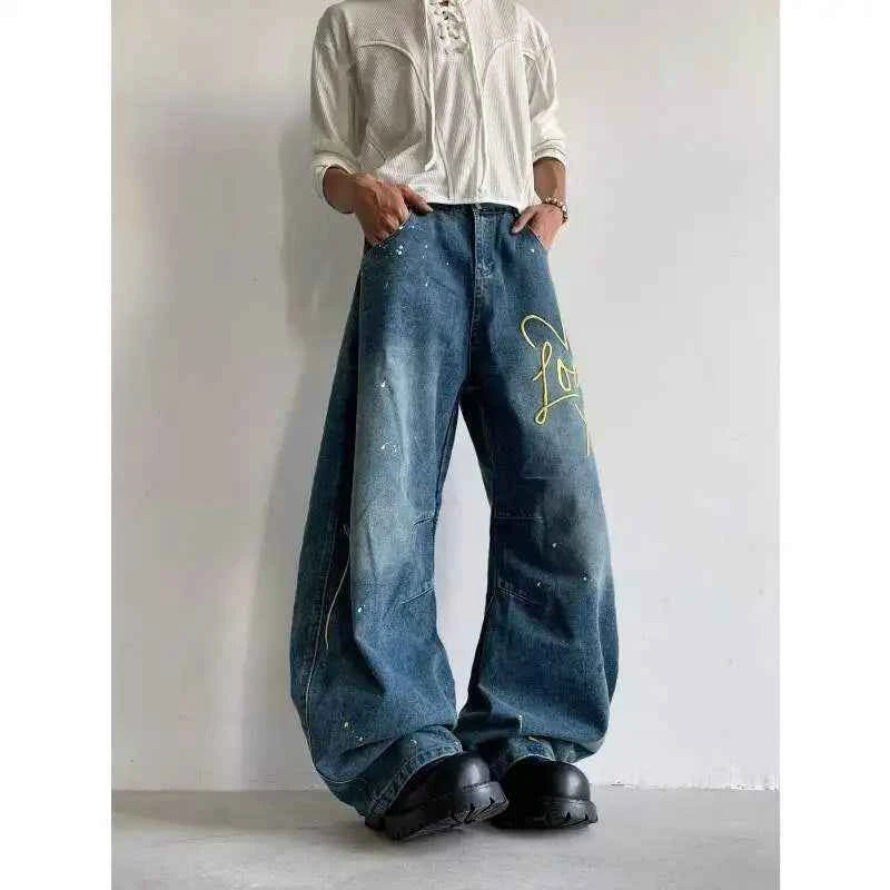 Heart Shaped Embroidery Loose Wide Leg Jeans