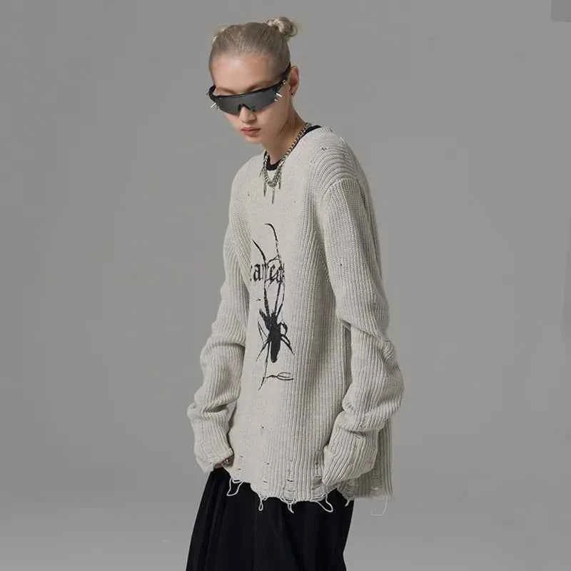 Gothic Vintage Oversize Spider Print Sweater