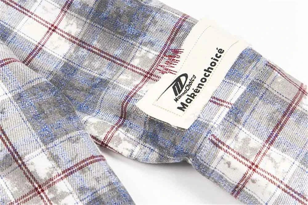 Y2K Retro Vintage Tie-Dyed Plaid Long-Sleeve Shirt