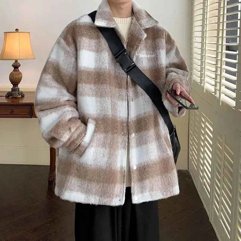 Simple Versatile Plaid Tweed Style Cotton Jacket