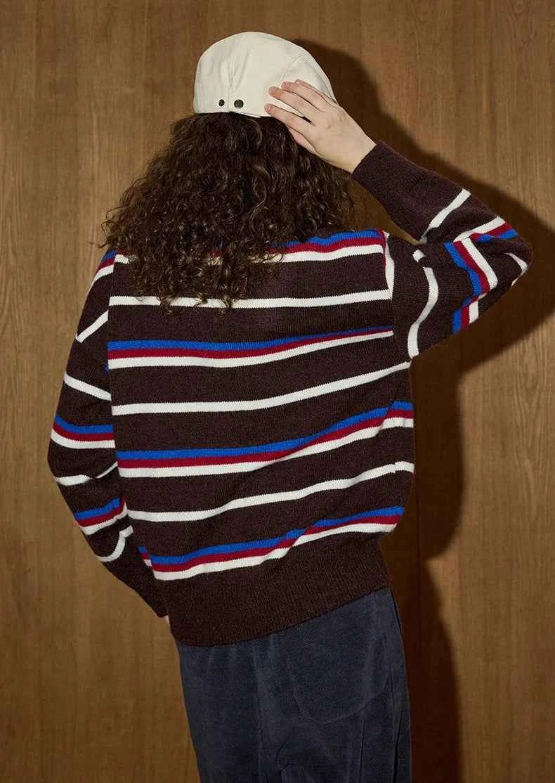 Retro Chic Oversized Striped Polo Sweater