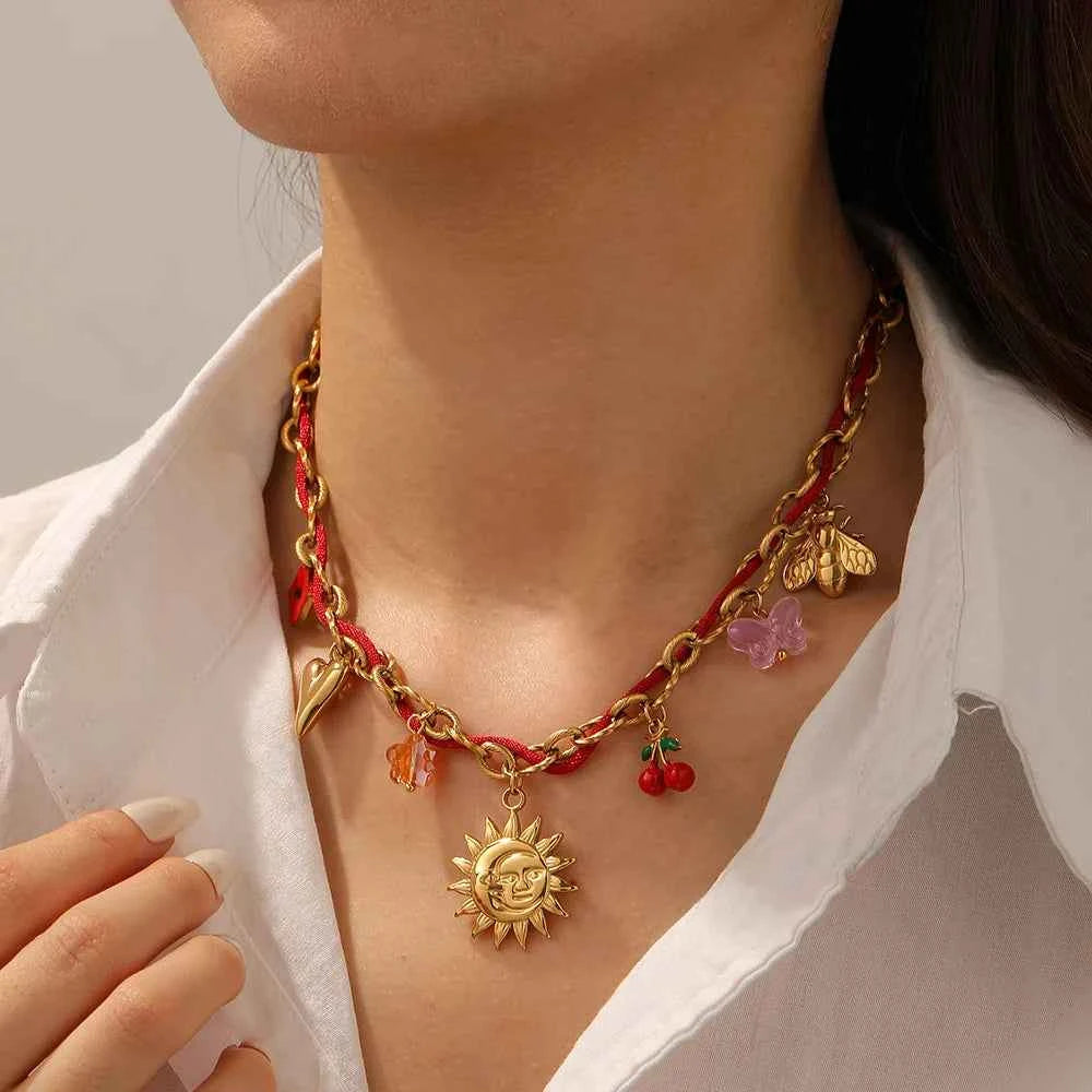 Golden Sun Heart Crystal Pendant Necklace