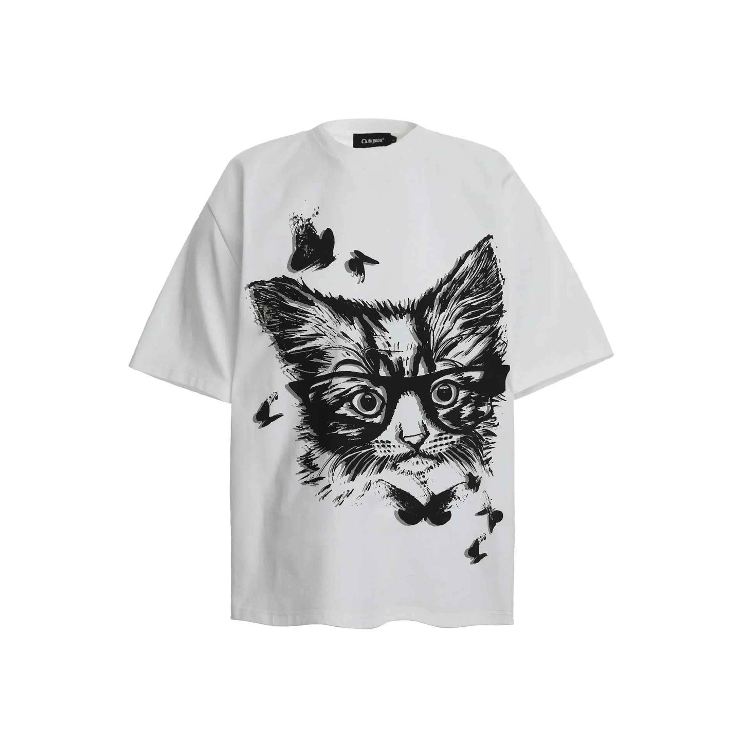 Y2K Stylish Urban Sweet Cat Print Cotton T-Shirt