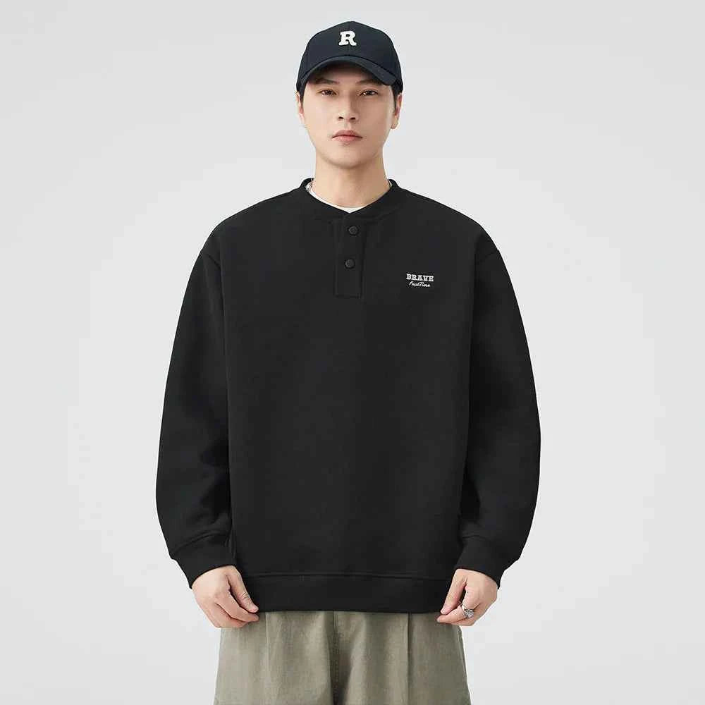 Soft Comfortable Casual Henley Neck Sweatshirt