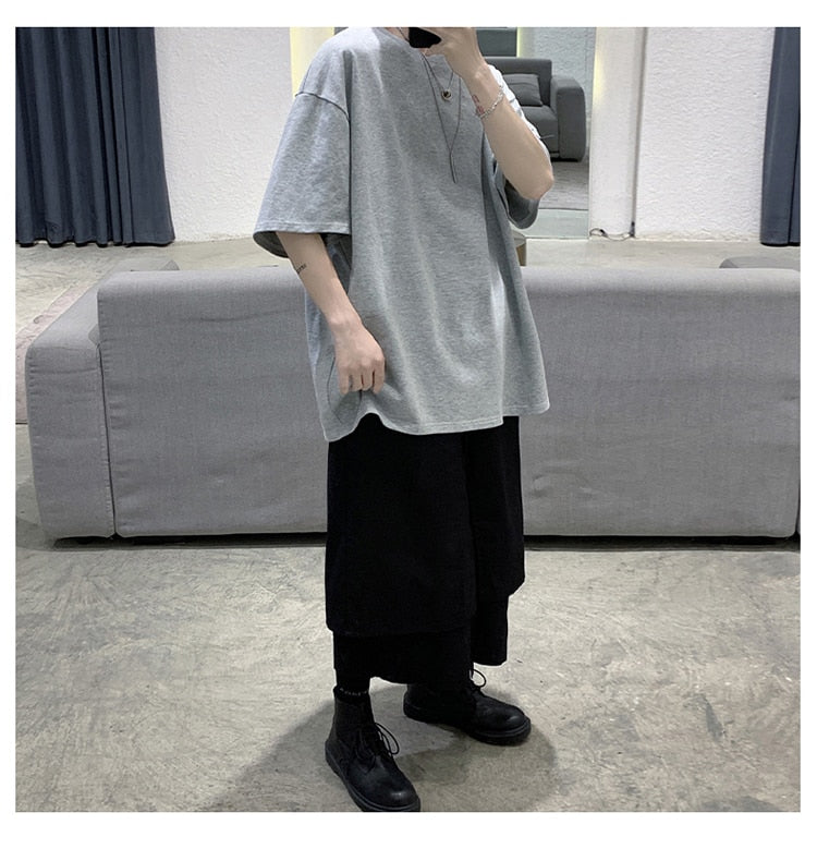 Loose Round Neck Plain T-Shirt