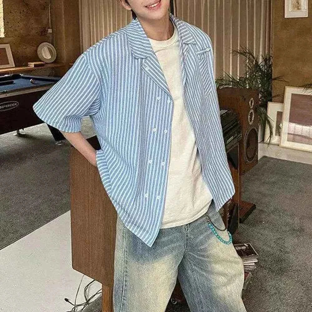 Y2K Retro Vertical Striped Short Sleeve Shirt