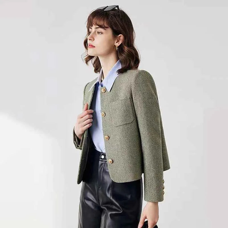 Woman Elegant Korean Tweed Crop Cardigan