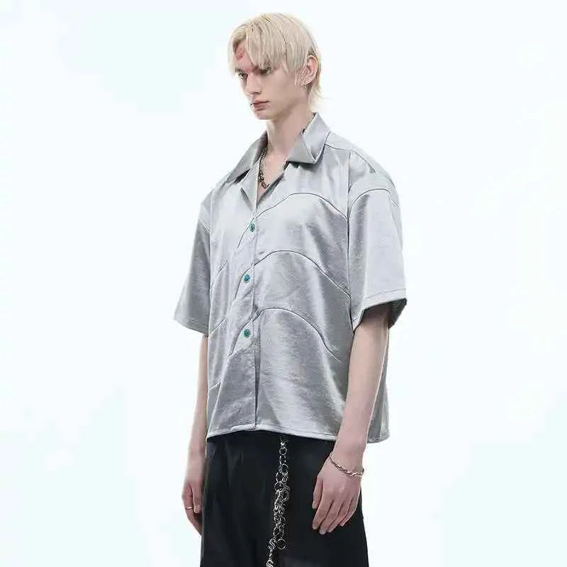 Luxury Embossed Glossy Stripe Short Sleeve Shirt