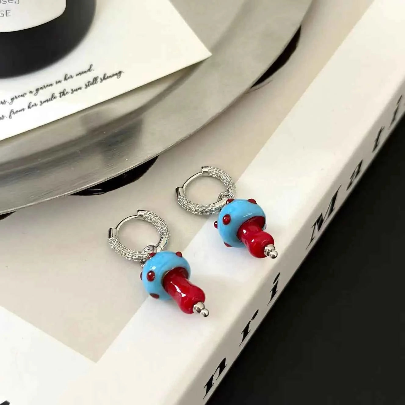 Vibrant Colorful Mushroom Resin Hoop Earrings