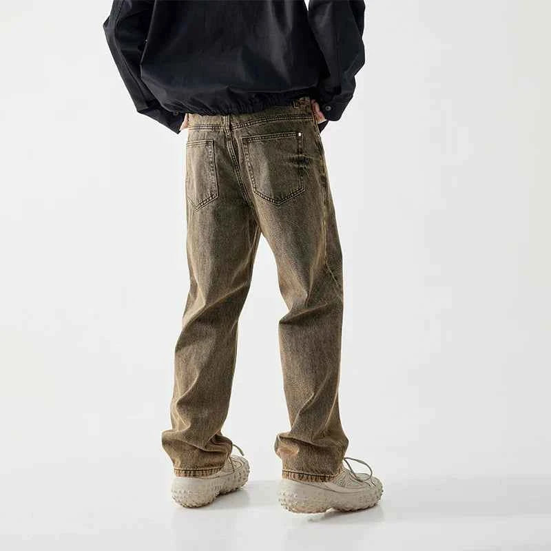 Yellow Retro Washed Loose Fit Jeans