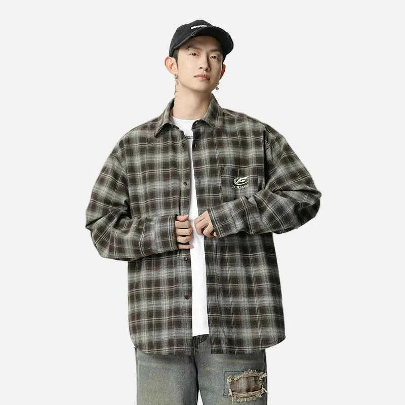 American Embroidered Checkered Button-Down Shirt