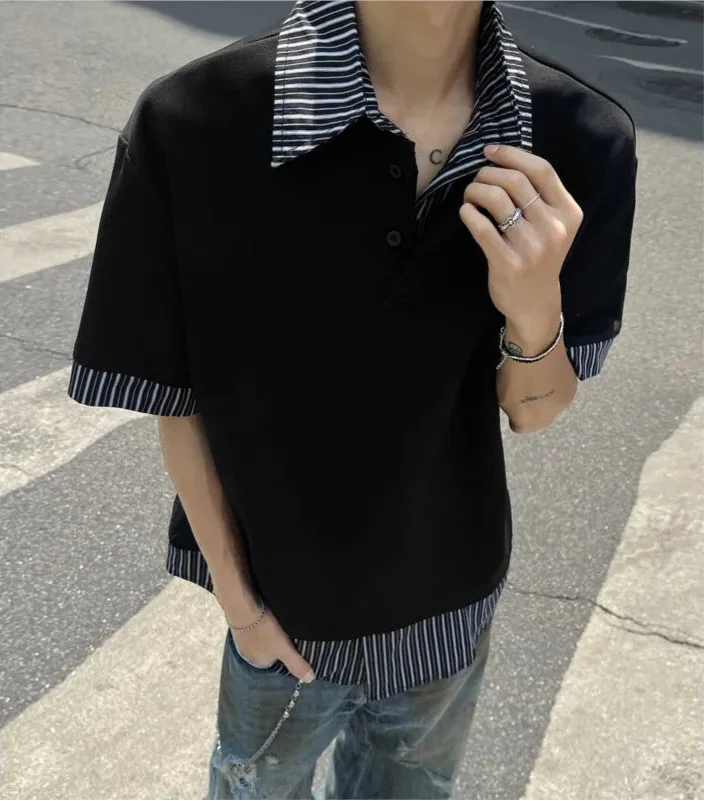 Men's Streetwear Slim Fit Striped Polo T-Shirt - Luxuryurbanwear