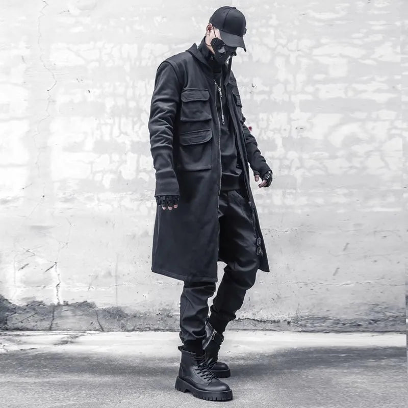 Blackish Gothic Long Trench Multi Pocket Coat