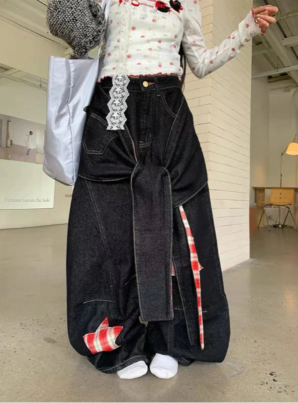 Autumn Durable Gothic Black Star Wide Leg Jeans - Luxuryurbanwear