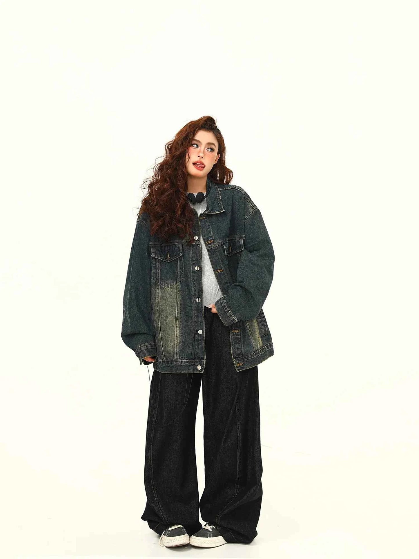 Women Black and Gray Denim Jacket