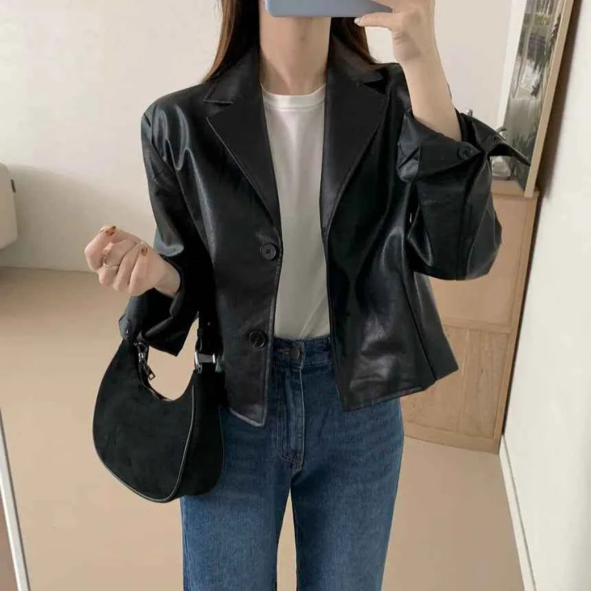 Women Faux Fur Retro Moto Leather Jacket