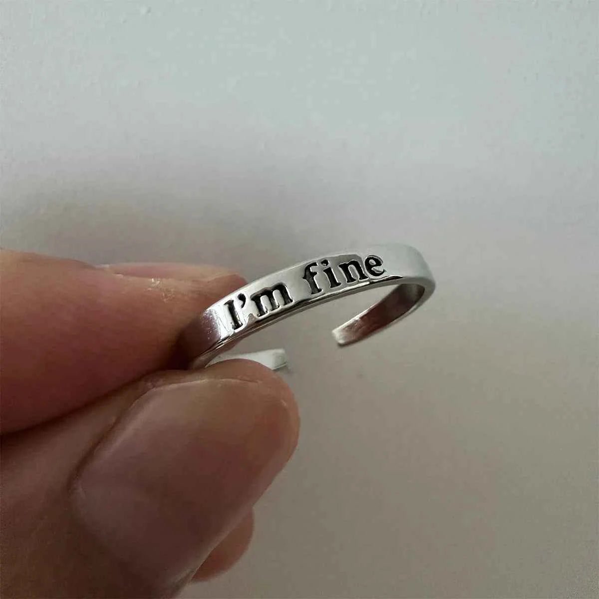Adjustable Retro Goth I Am Fine Open Ring