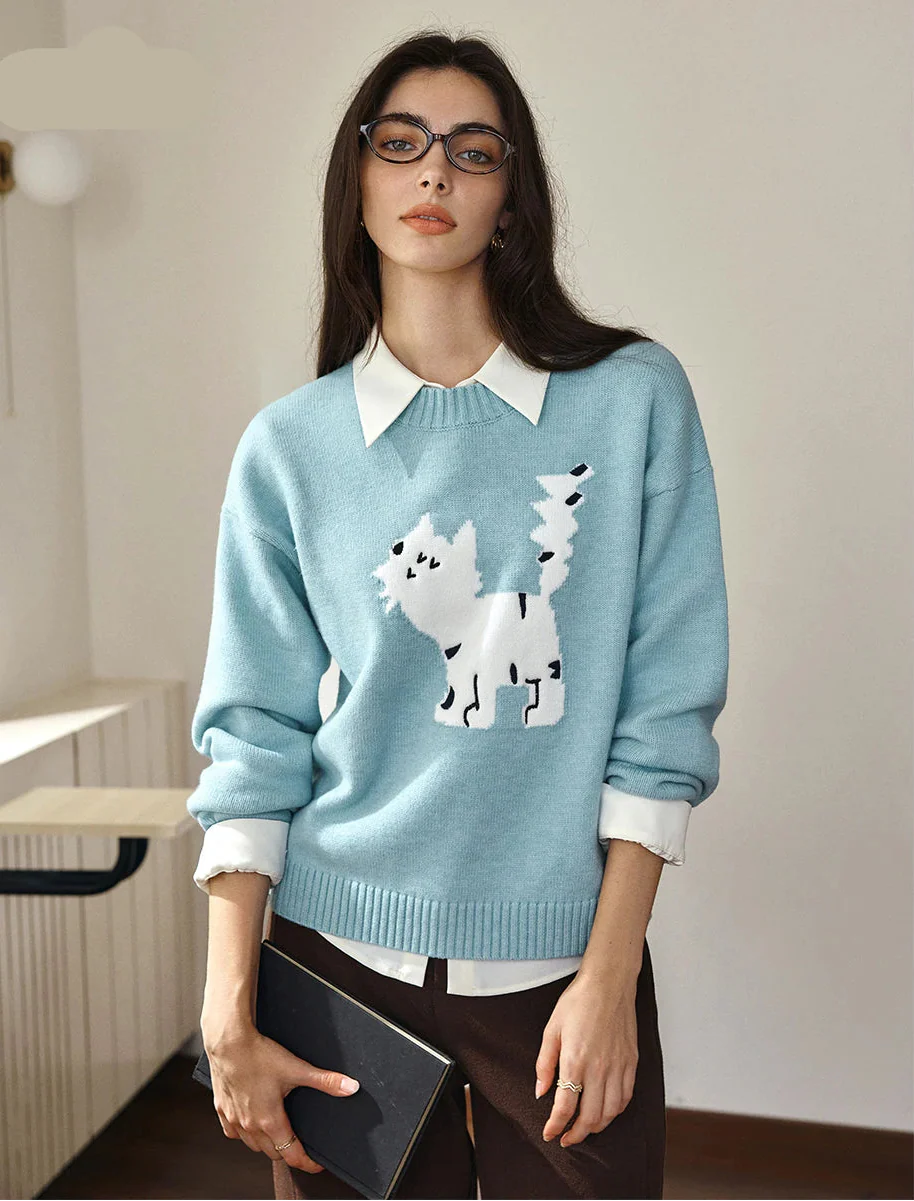 Lazy Style Funny Cat Knit Sweater - Luxuryurbanwear