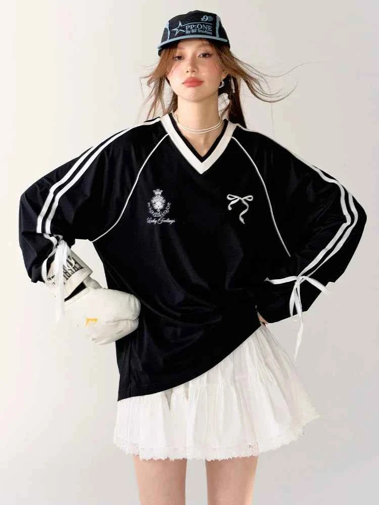 Women Sporty Black Oversized Long Sleeve T-Shirt