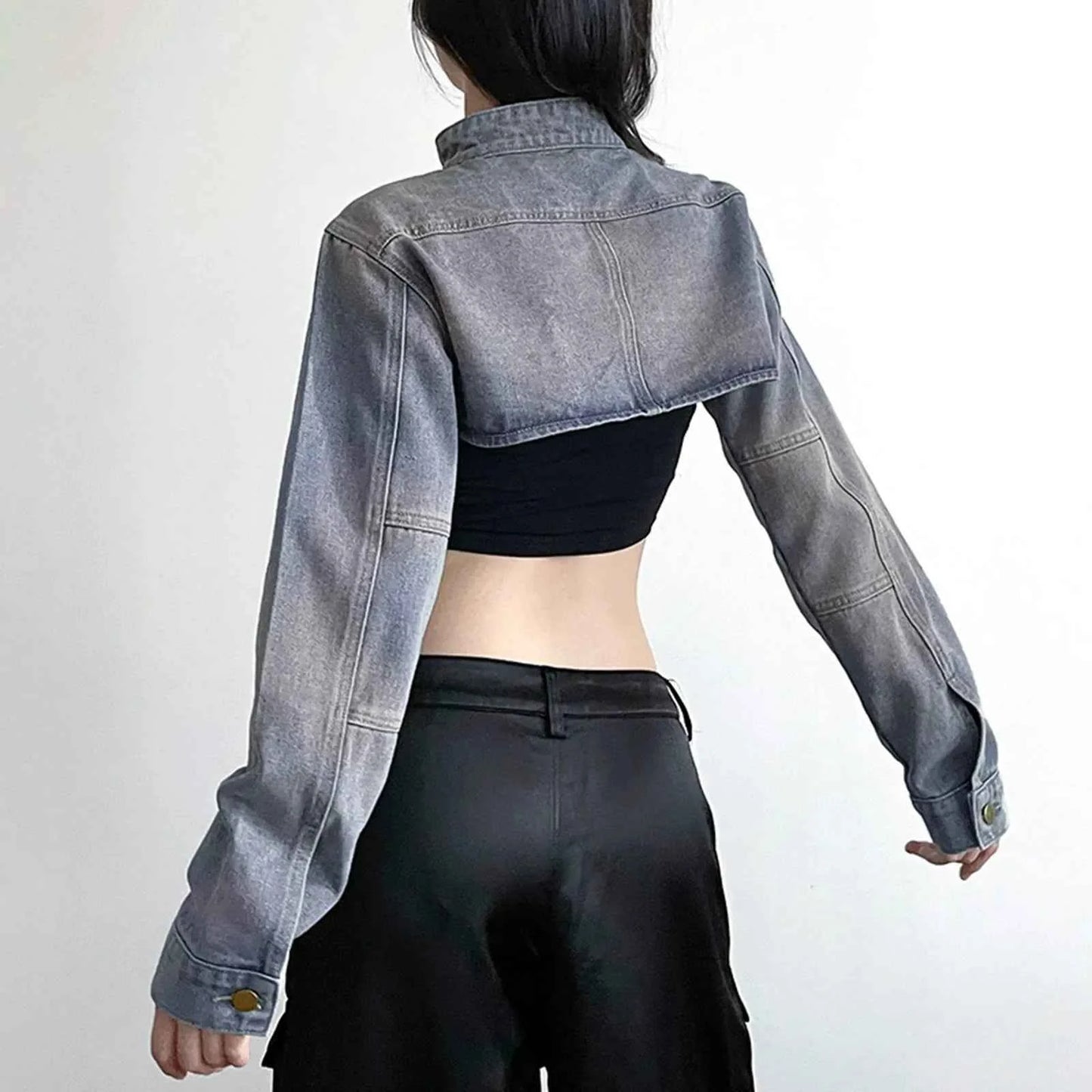 Oversized Vintage Washed Denim Cropped Jacket