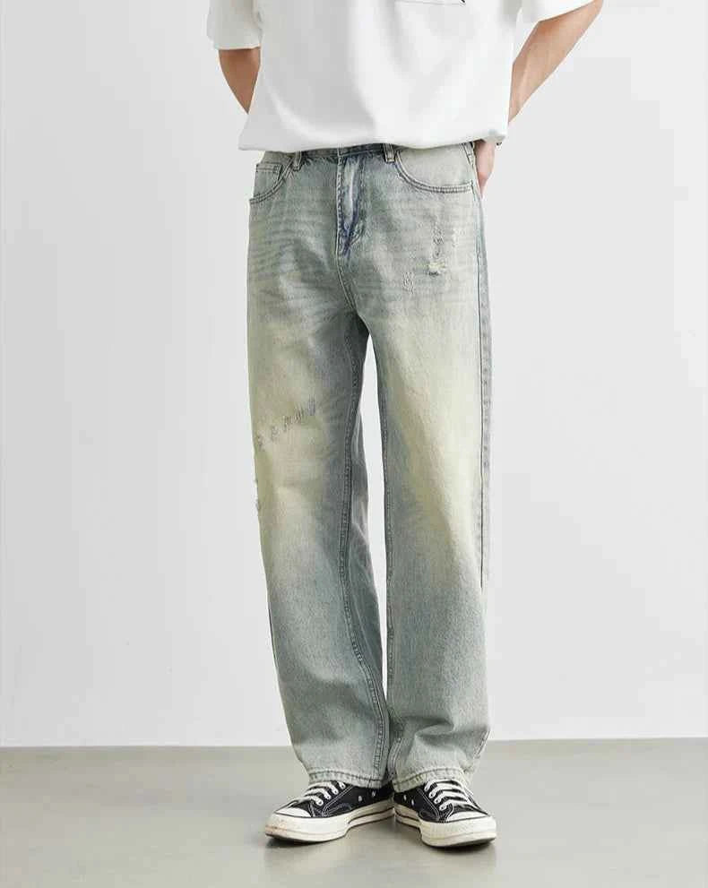 Vintage Cool Retro Distressed Wide Leg Casual Jeans