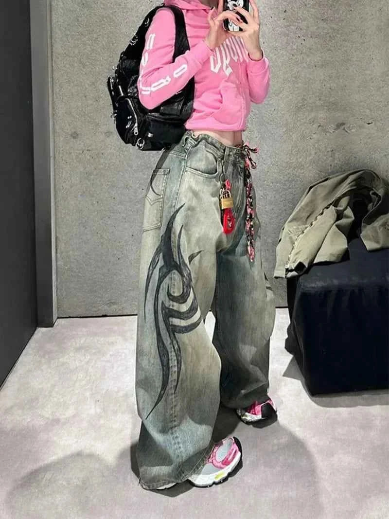 Blue Wash Gothic Print High Jeans